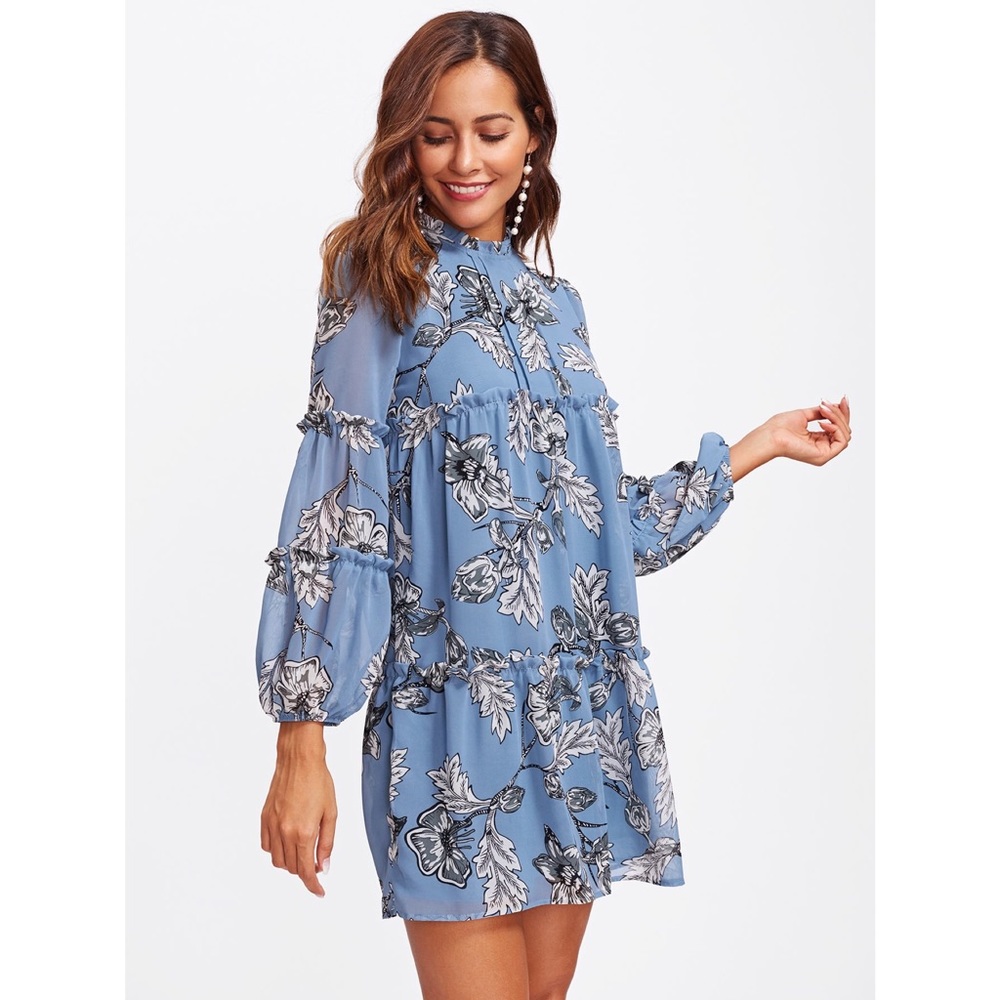 NWOT Shein High Neck Floral Ruffle Dress